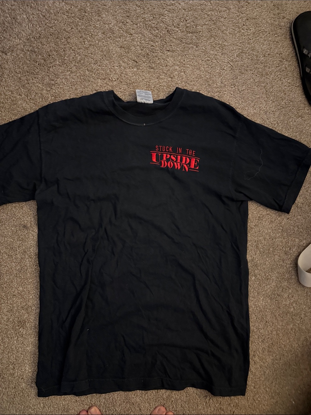 Black "Stuck in the Upside Down" Graphic Tee